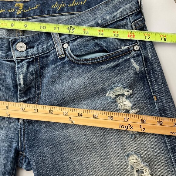 7 For All Mankind Women 30 Dojo Denim Shorts Y2K Distressed Bermuda Low Rise - Picture 12 of 16